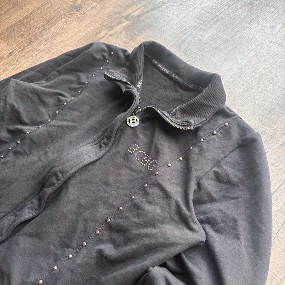 BCBGMaxAzria Black Full Zip Jacket with Rhinestone Stud Embellishments